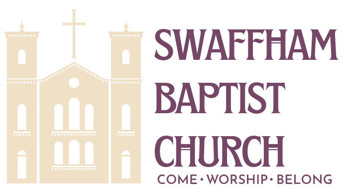 Logo for Swaffham Baptist Church with front elevation of the building and name by the side