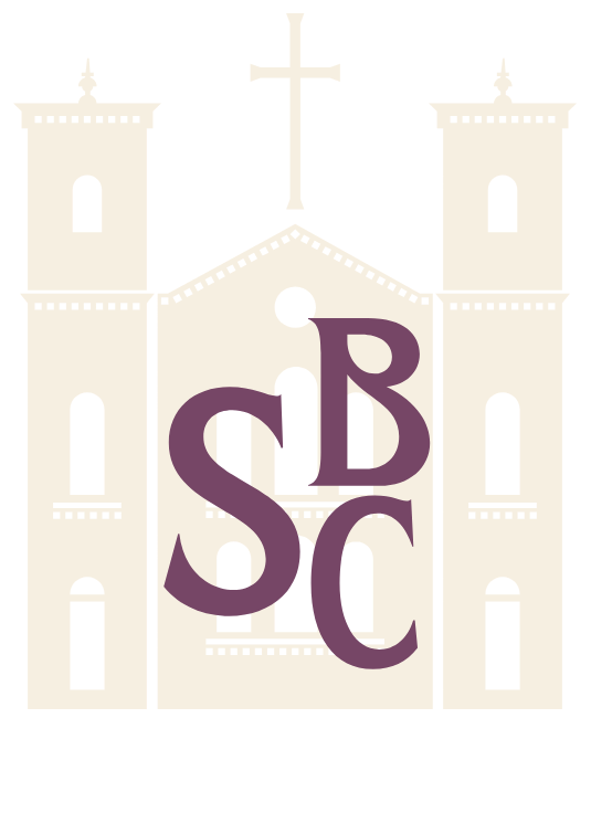 Logo of Swaffham Baptist Church building shape with the initials on top transparent